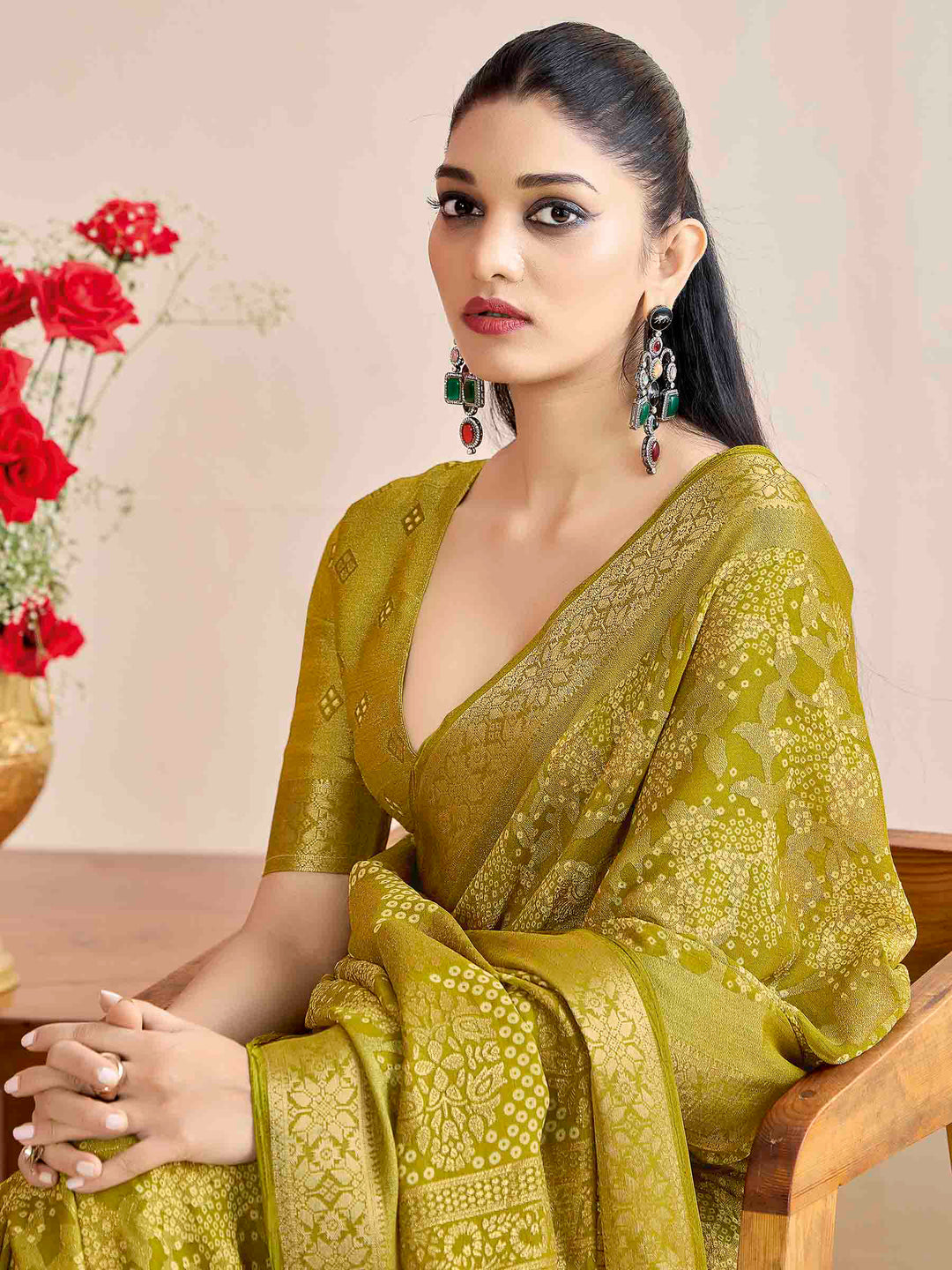 Green Art Silk Printed Saree