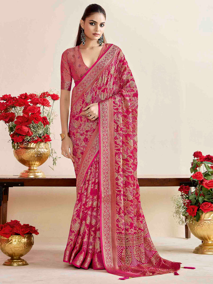 Purple Art Silk Printed Saree