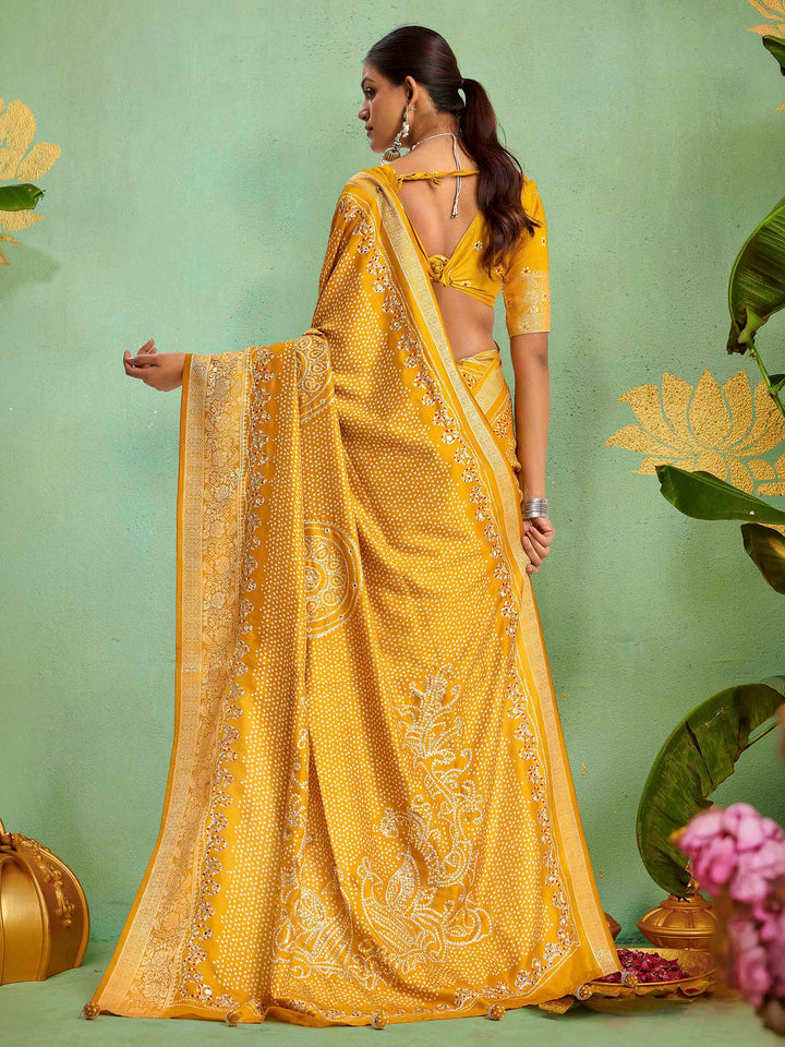 Yellow Art Silk Printed Saree