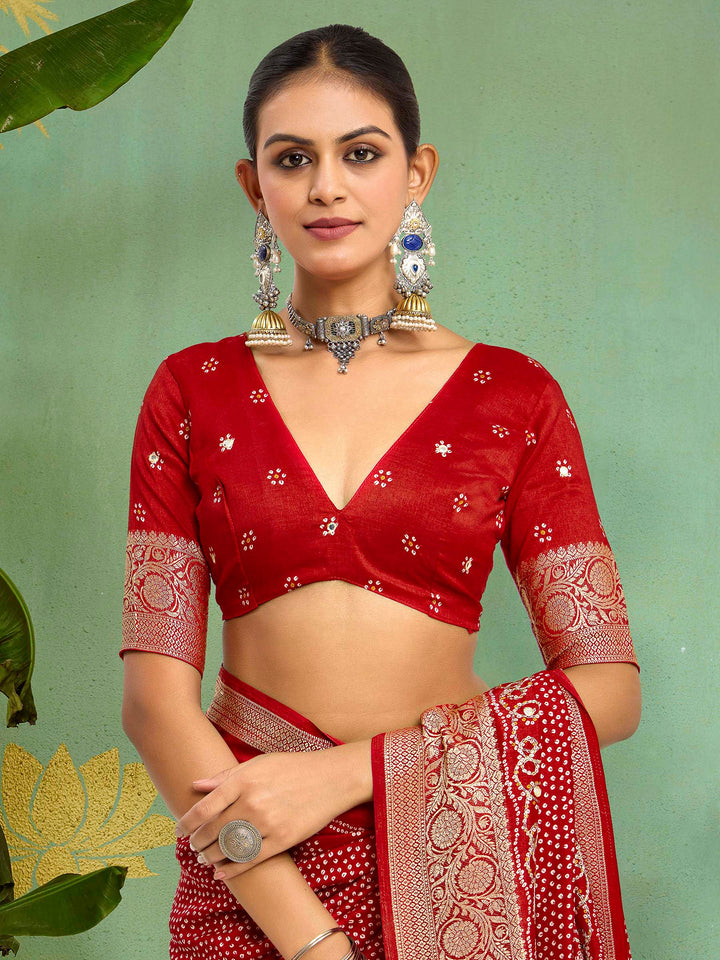 Red Art Silk Printed Saree