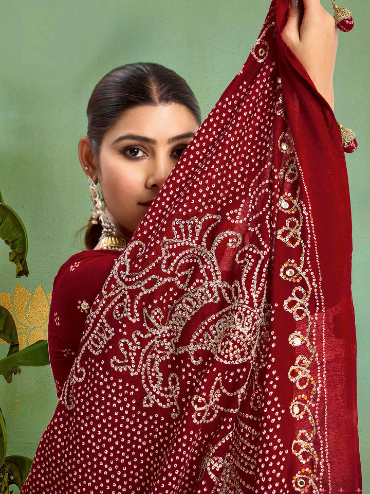 Maroon Art Silk Printed Saree