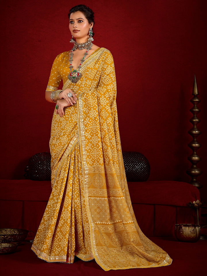 Yellow Dola Silk Printed Saree