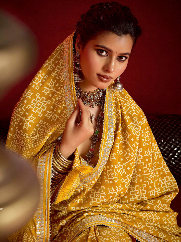 Yellow Dola Silk Printed Saree