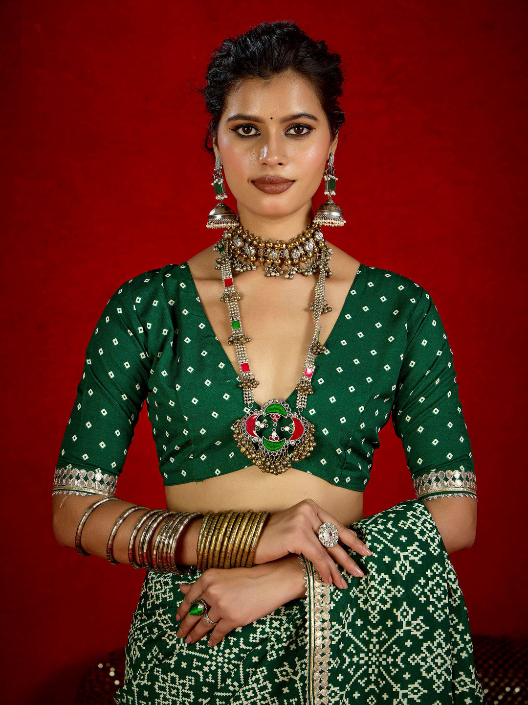 Green Dola Silk Printed Saree