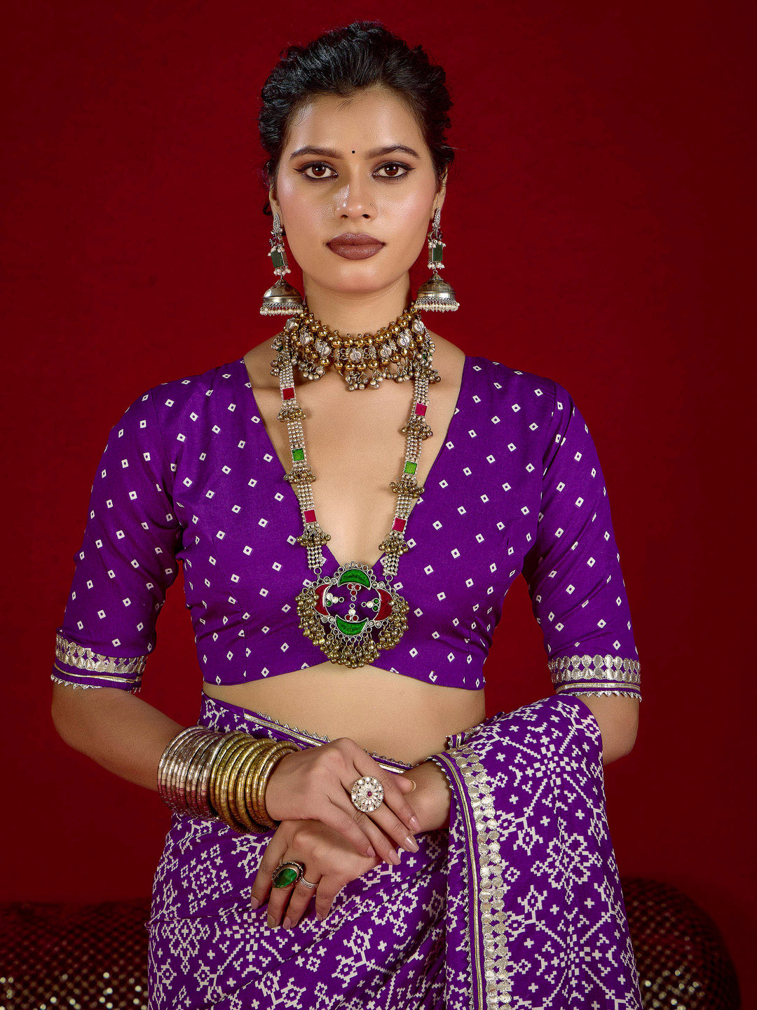 Purple Dola Silk Printed Saree