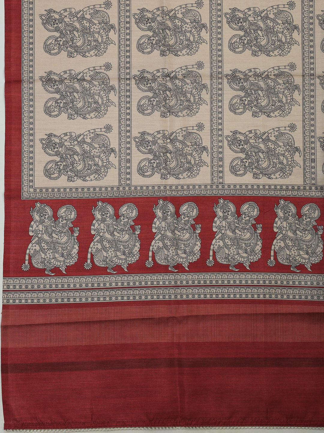 Maroon Art Silk Printed Unstitched Dress Material