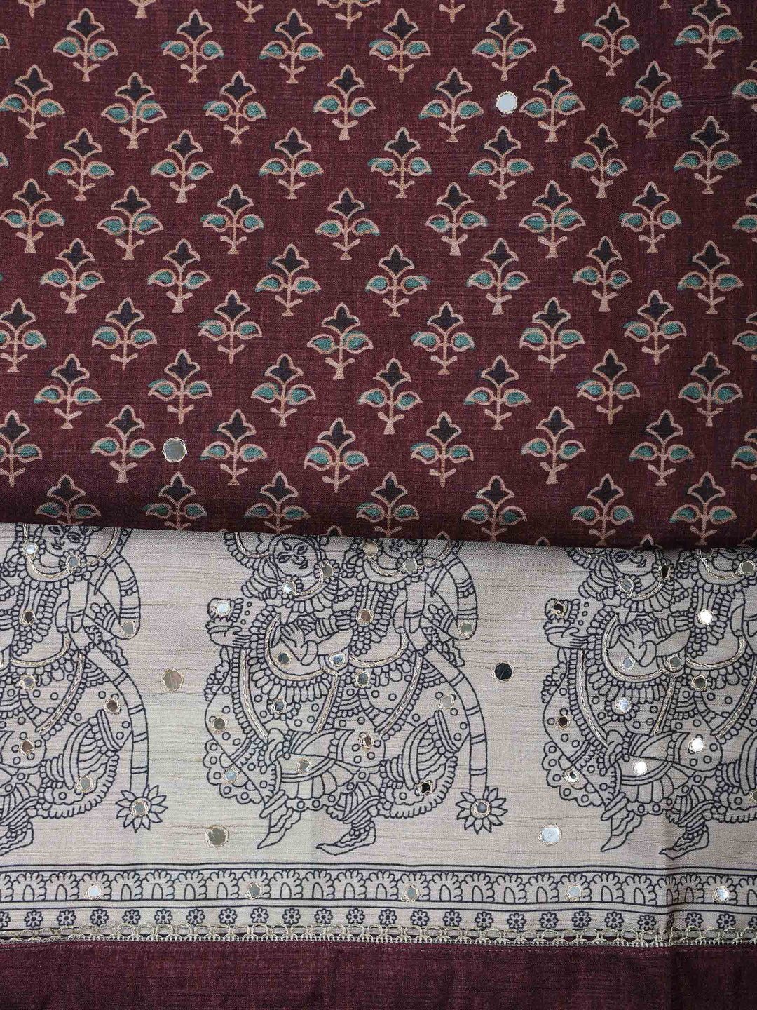 Wine Art Silk Printed Unstitched Dress Material
