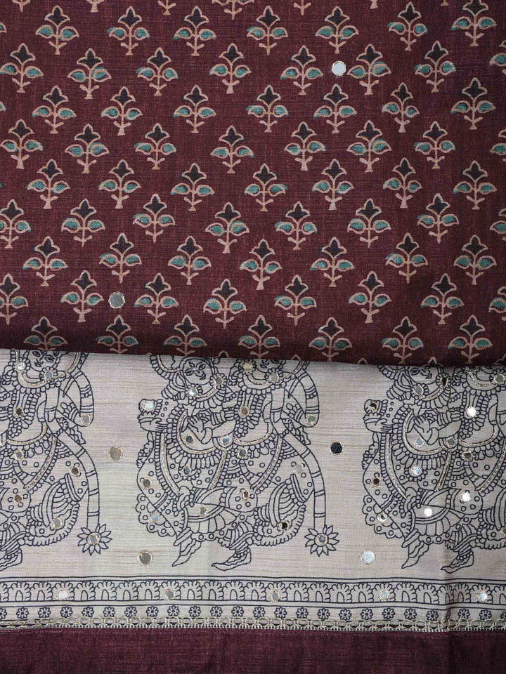 Wine Art Silk Printed Unstitched Dress Material
