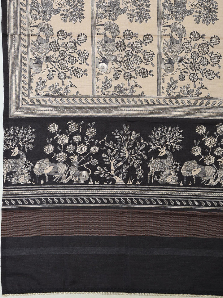 Black Art Silk Printed Unstitched Dress Material