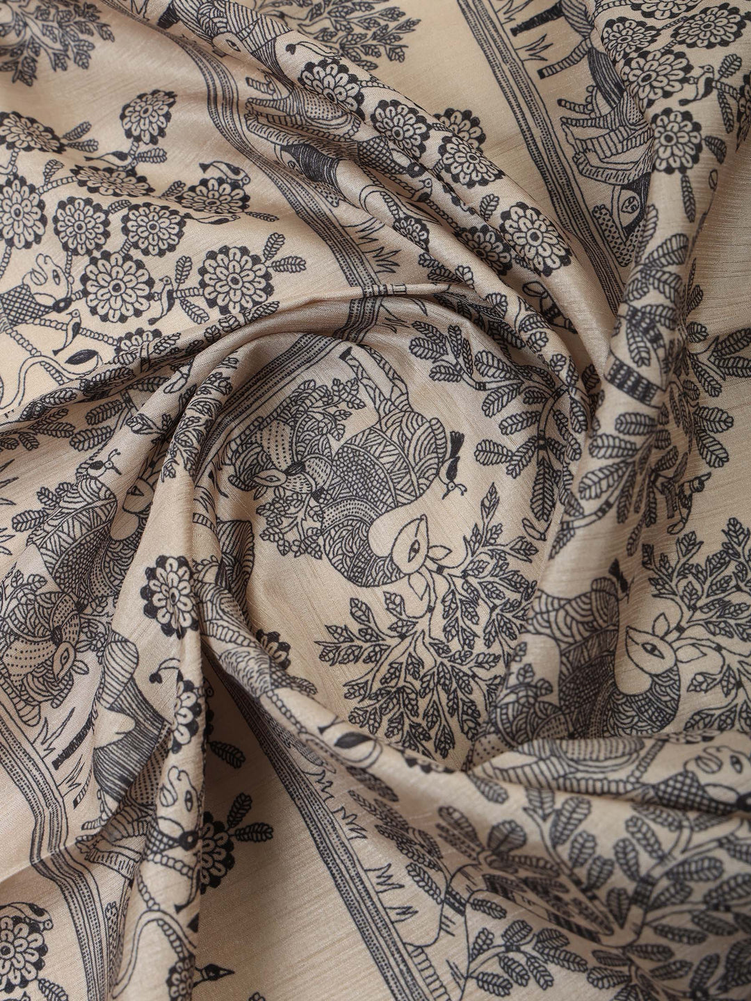 Black Art Silk Printed Unstitched Dress Material