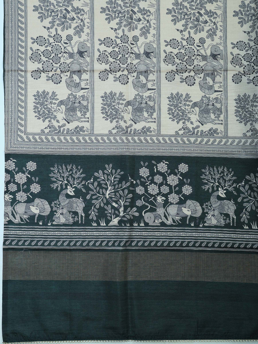 Bottle-Green Art Silk Printed Unstitched Dress Material