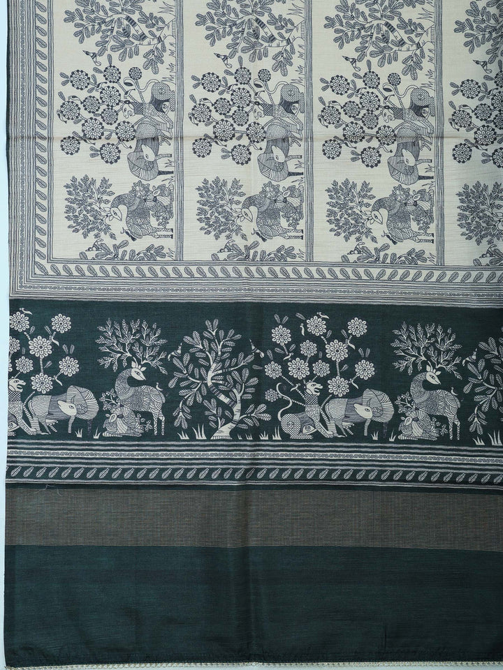 Bottle-Green Art Silk Printed Unstitched Dress Material