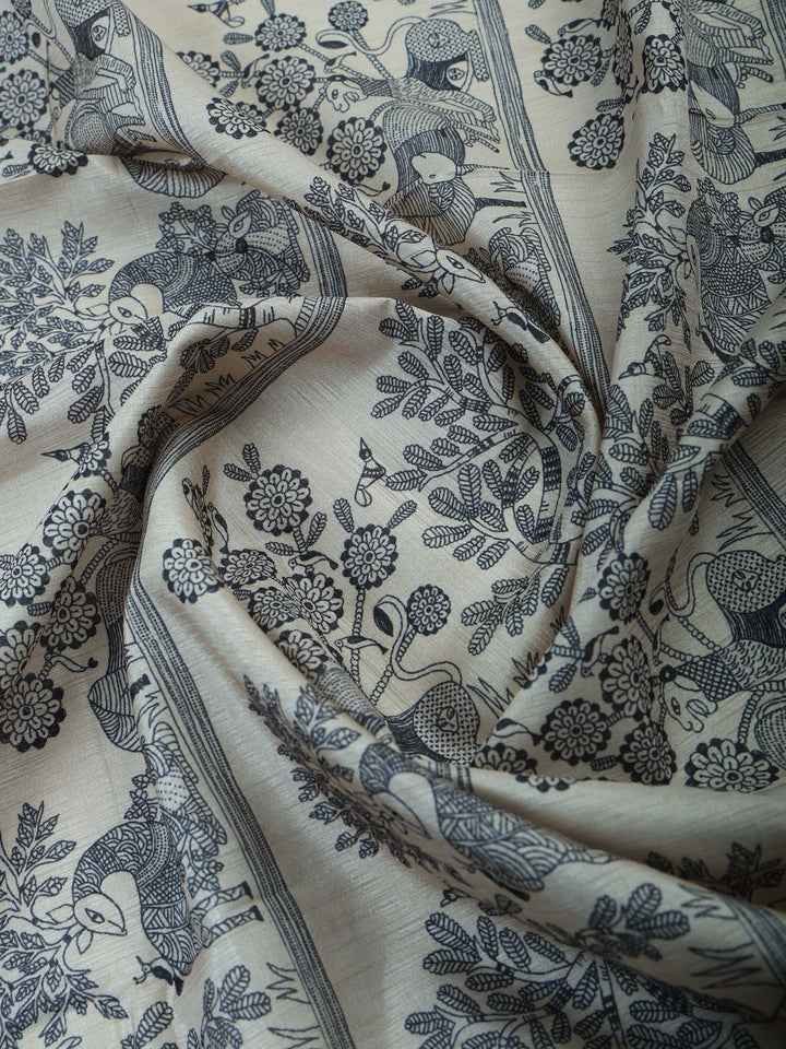 Bottle-Green Art Silk Printed Unstitched Dress Material