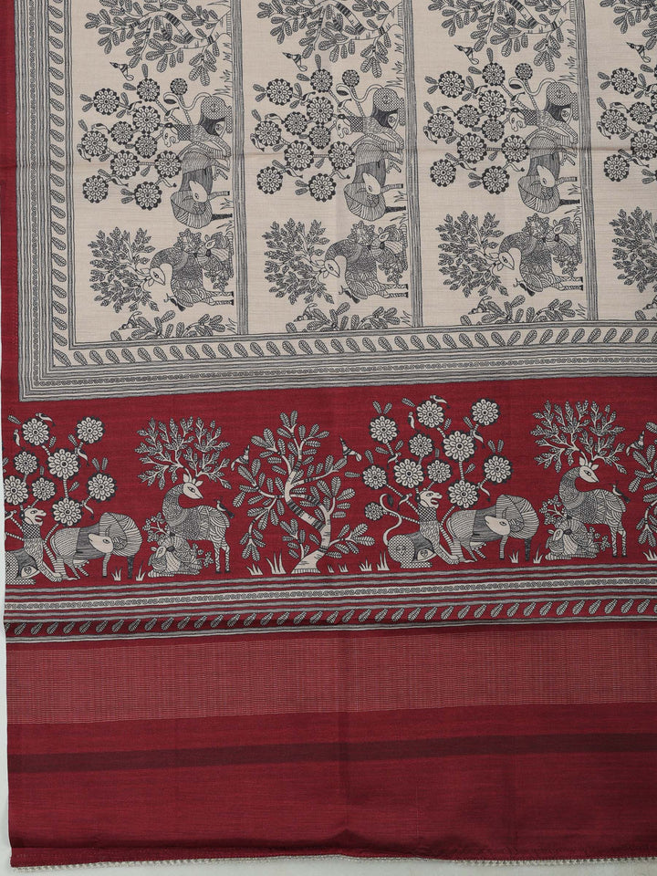 Maroon Art Silk Printed Unstitched Dress Material