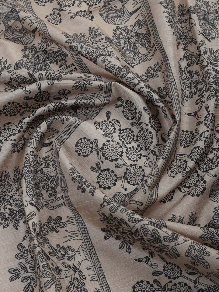 Maroon Art Silk Printed Unstitched Dress Material