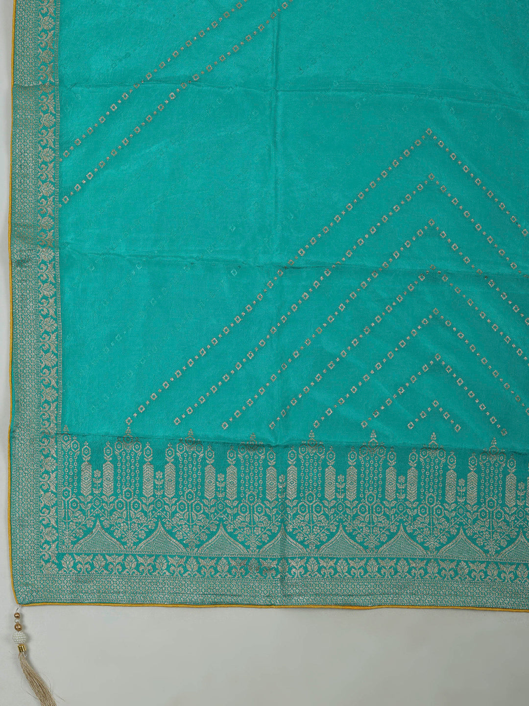 Mustard Chanderi Embroidered Unstitched Dress Material