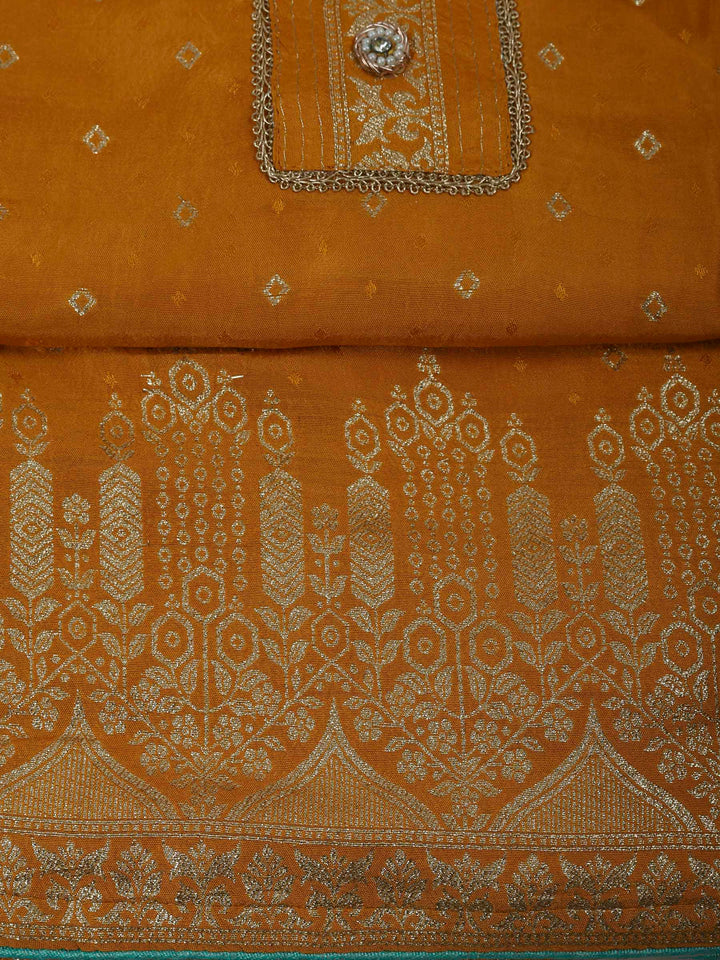 Mustard Chanderi Embroidered Unstitched Dress Material