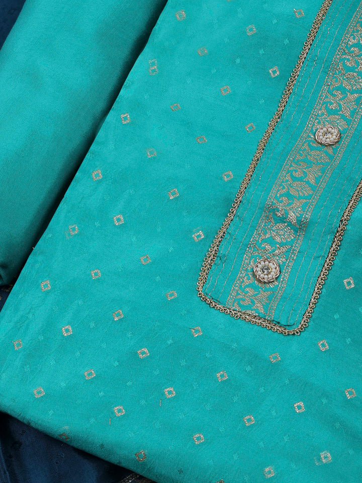 Sea Green Chanderi Embroidered Unstitched Dress Material