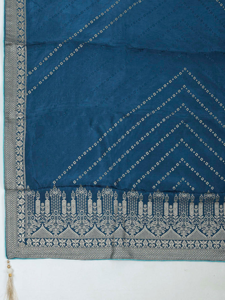 Sea Green Chanderi Embroidered Unstitched Dress Material