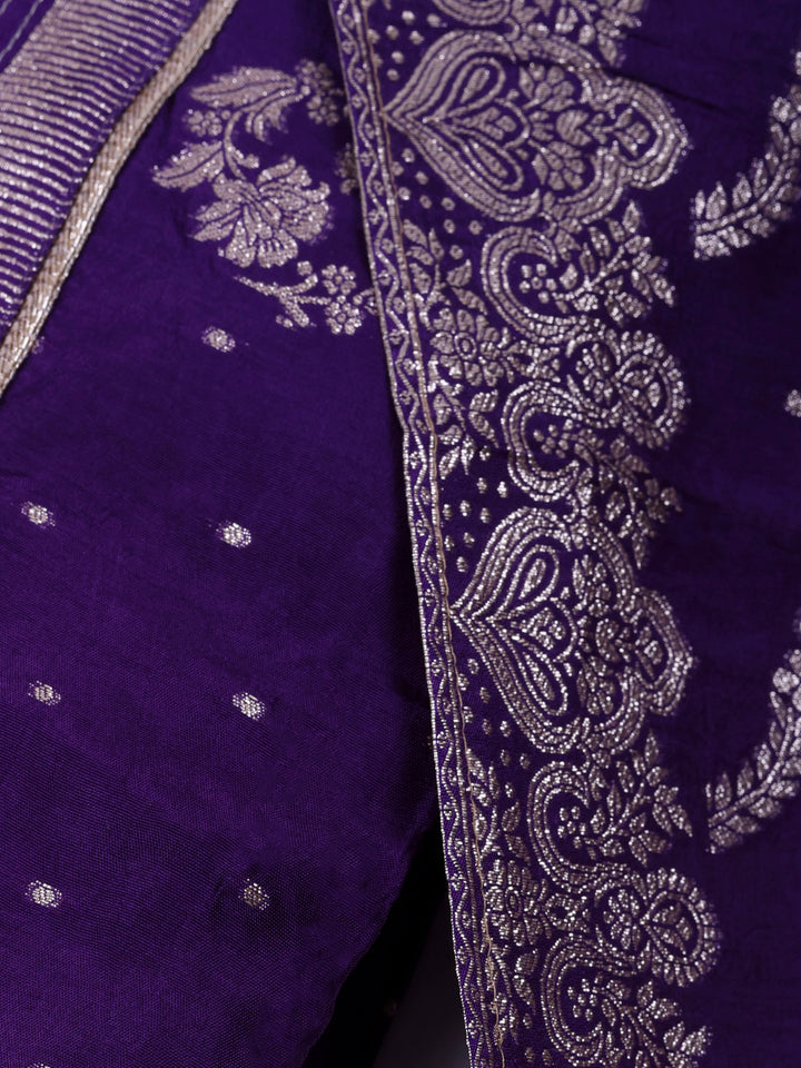 Purple Chanderi Embroidered Unstitched Dress Material
