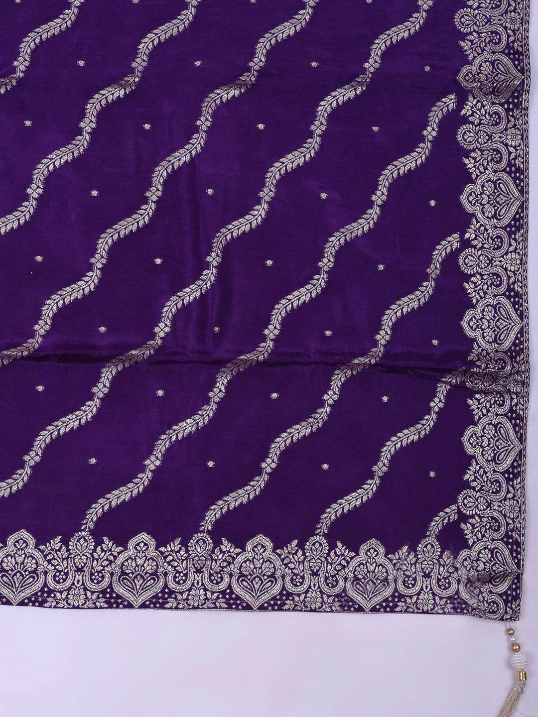 Purple Chanderi Embroidered Unstitched Dress Material