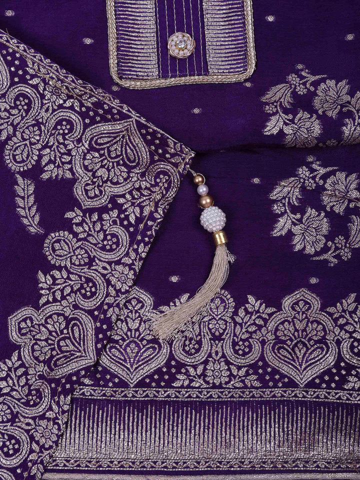 Purple Chanderi Embroidered Unstitched Dress Material