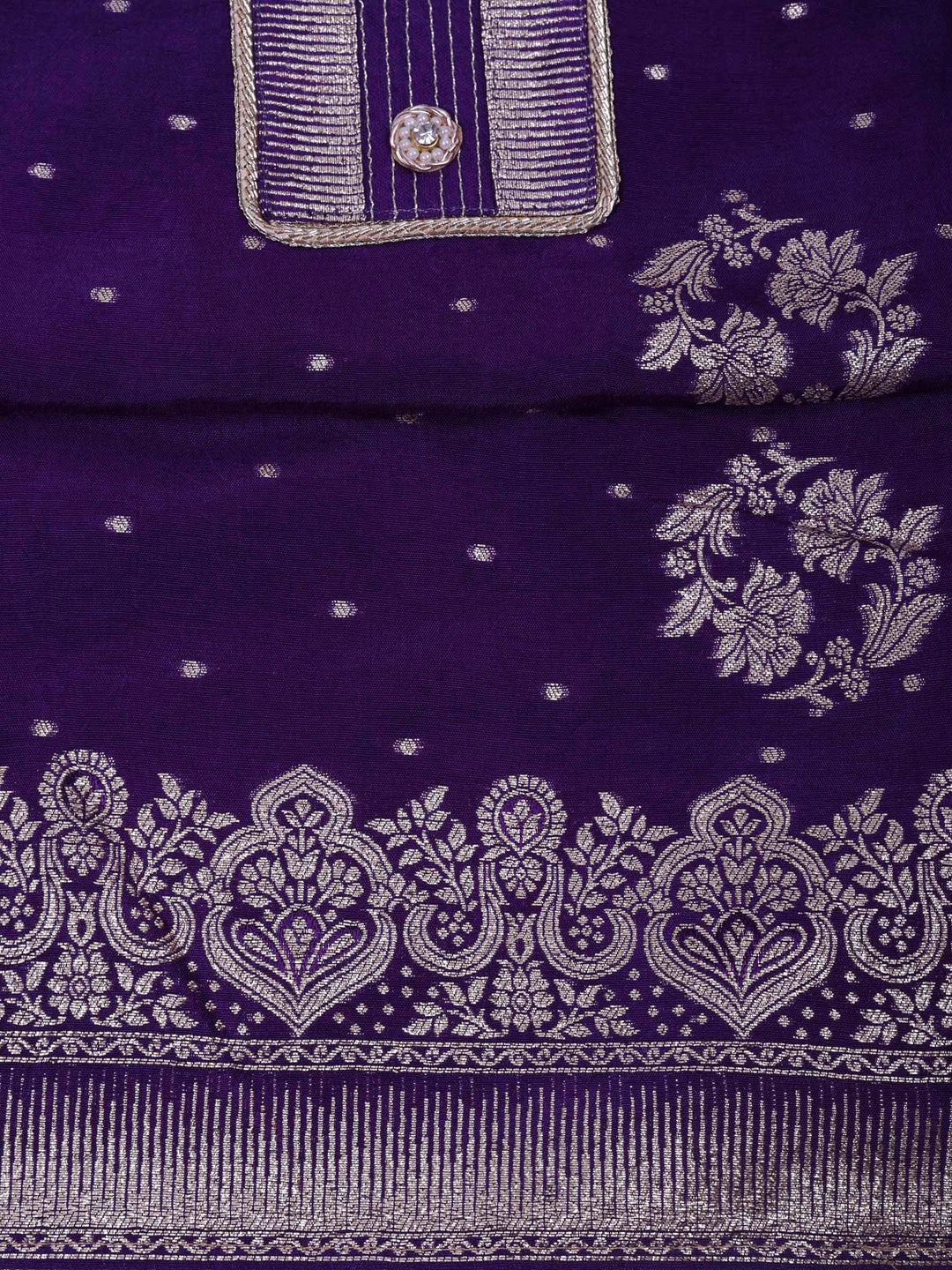 Purple Chanderi Embroidered Unstitched Dress Material