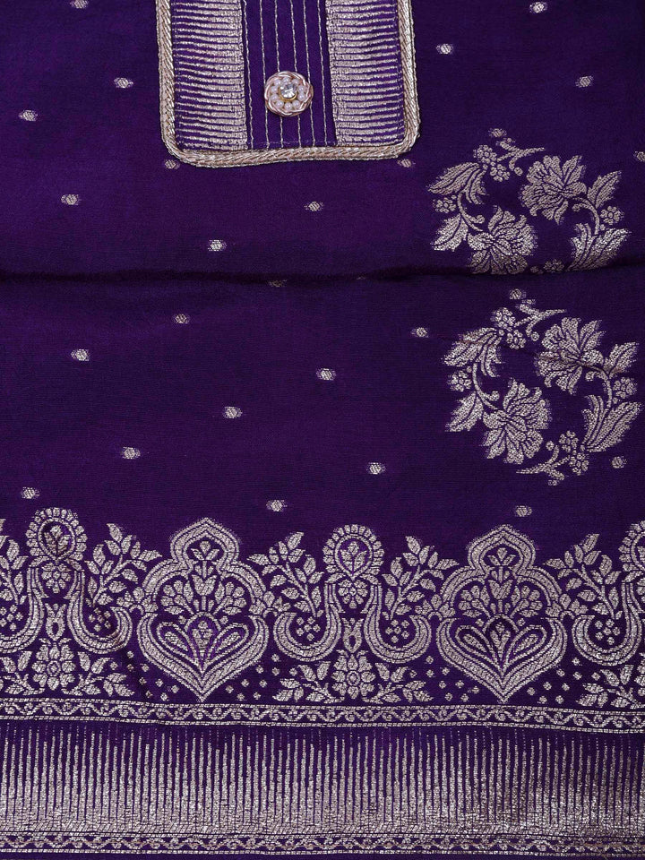 Purple Chanderi Embroidered Unstitched Dress Material