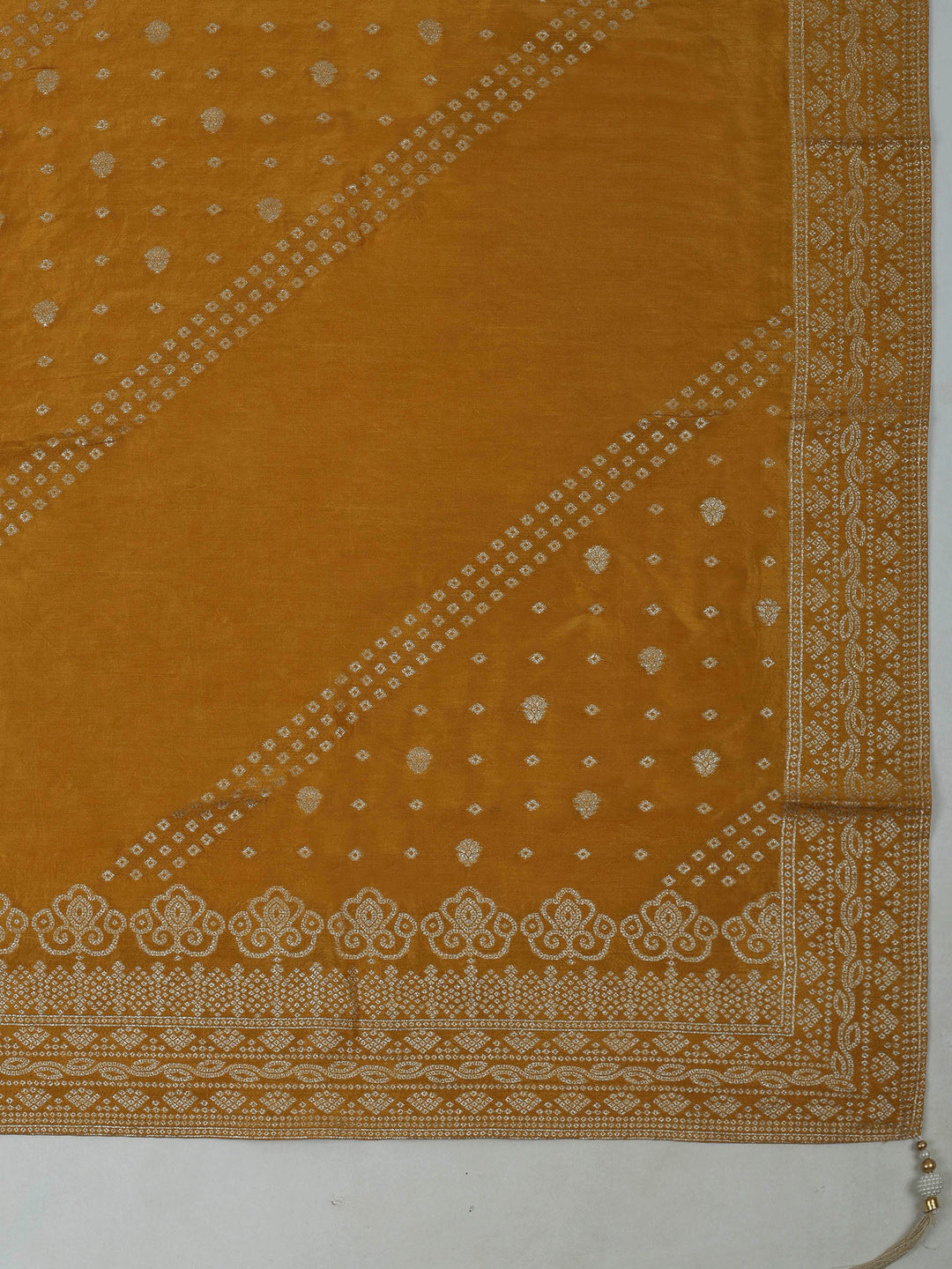 Mustard Chanderi Embroidered Unstitched Dress Material