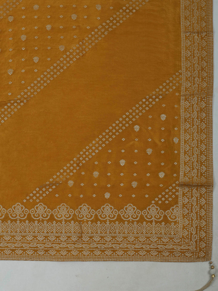 Mustard Chanderi Embroidered Unstitched Dress Material