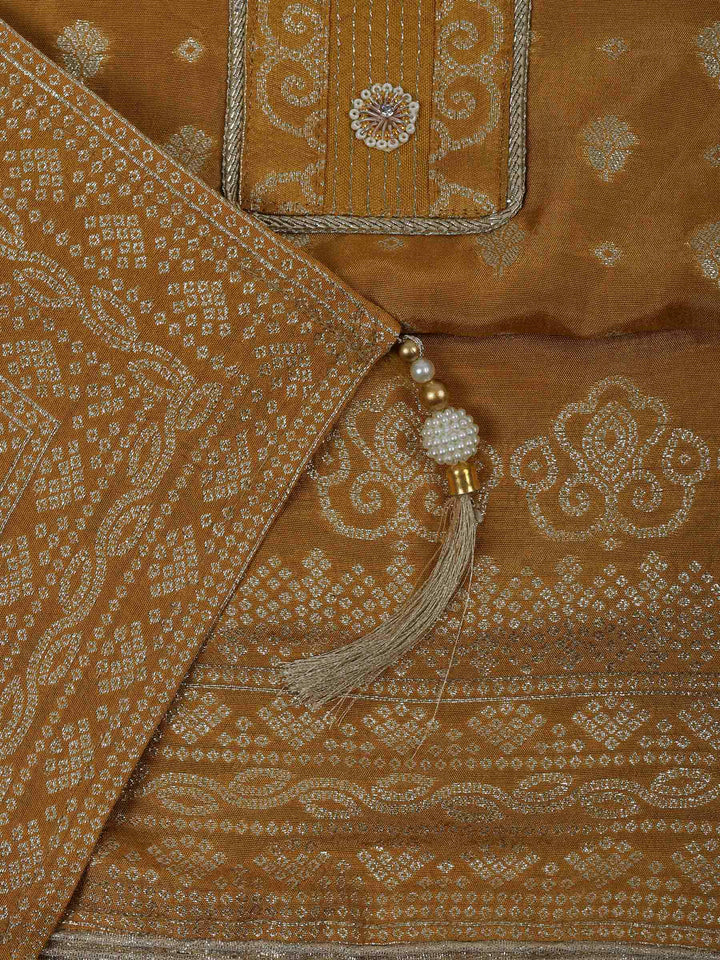 Mustard Chanderi Embroidered Unstitched Dress Material