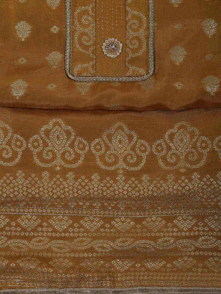 Mustard Chanderi Embroidered Unstitched Dress Material