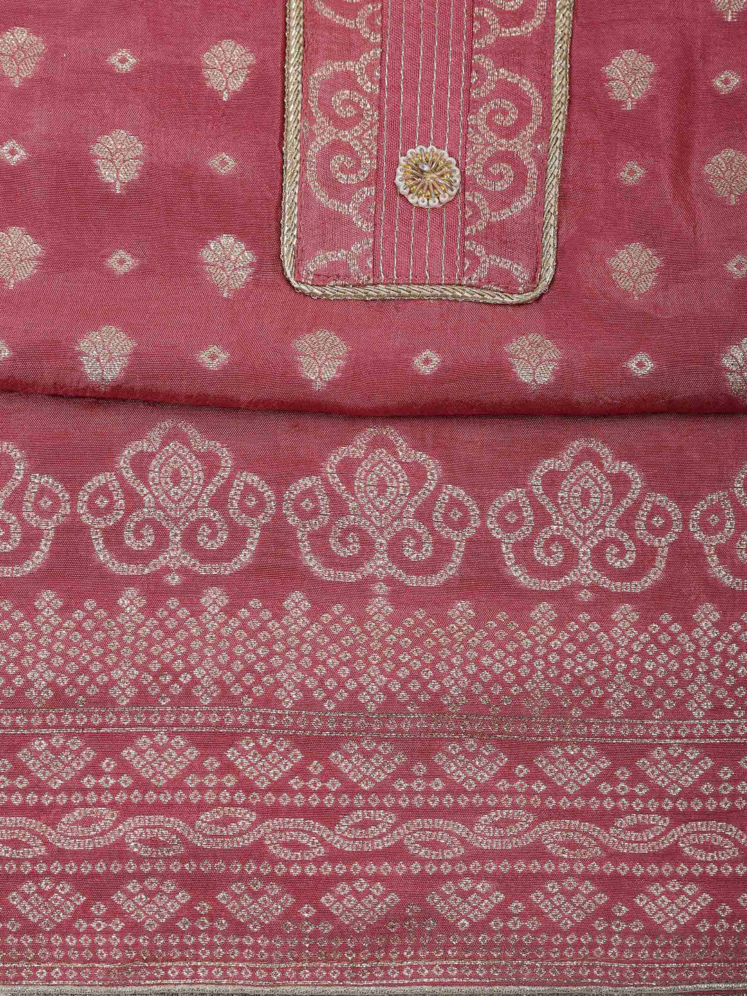 Onion Pink Chanderi Embroidered Unstitched Dress Material