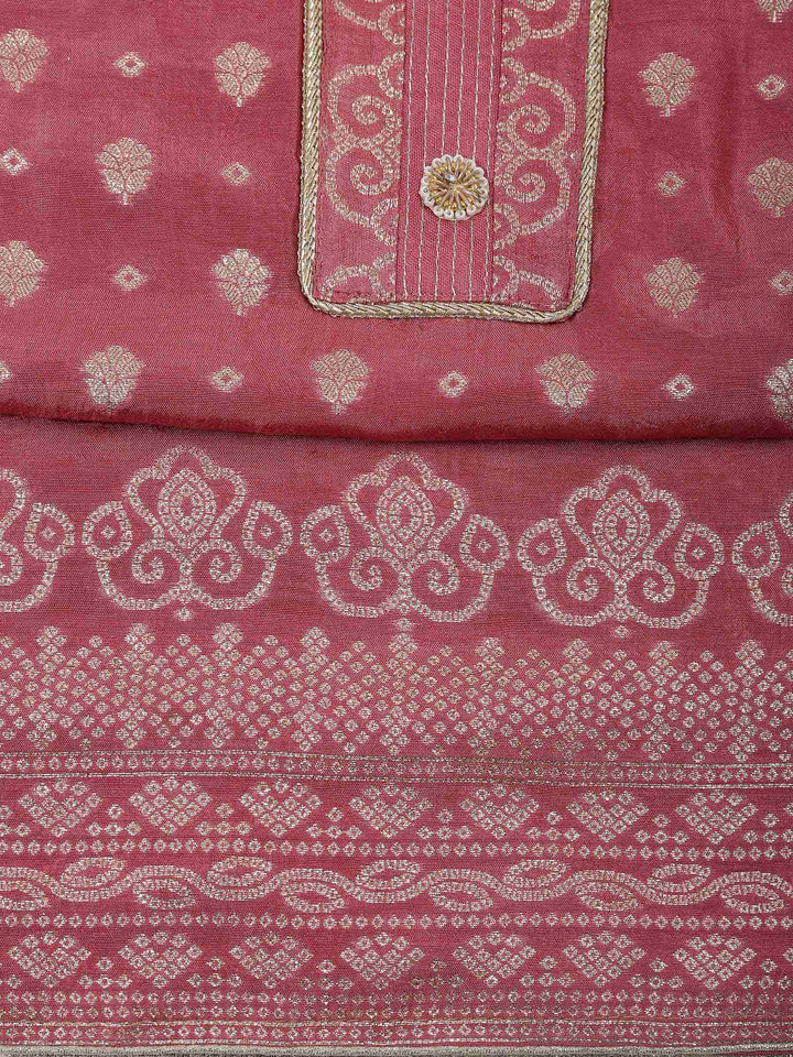 Onion Pink Chanderi Embroidered Unstitched Dress Material