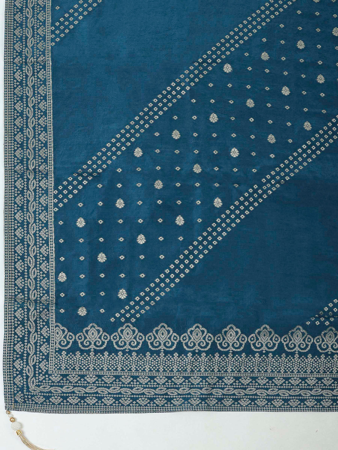 Teal Blue Chanderi Embroidered Unstitched Dress Material