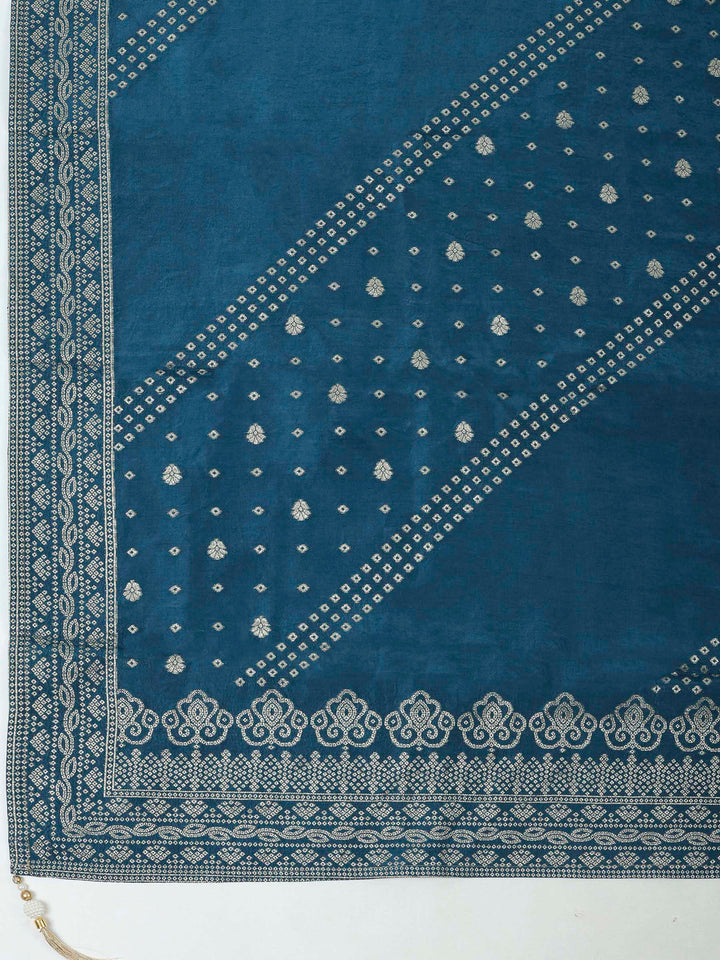 Teal Blue Chanderi Embroidered Unstitched Dress Material