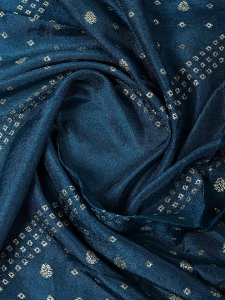 Teal Blue Chanderi Embroidered Unstitched Dress Material