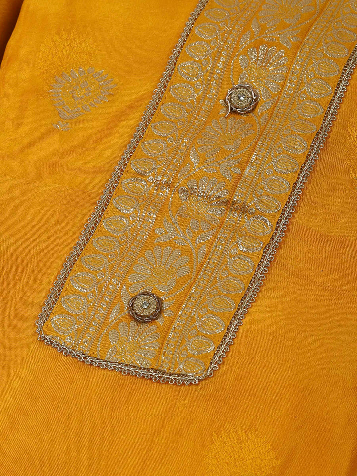 Mustard Chanderi Embroidered Unstitched Dress Material