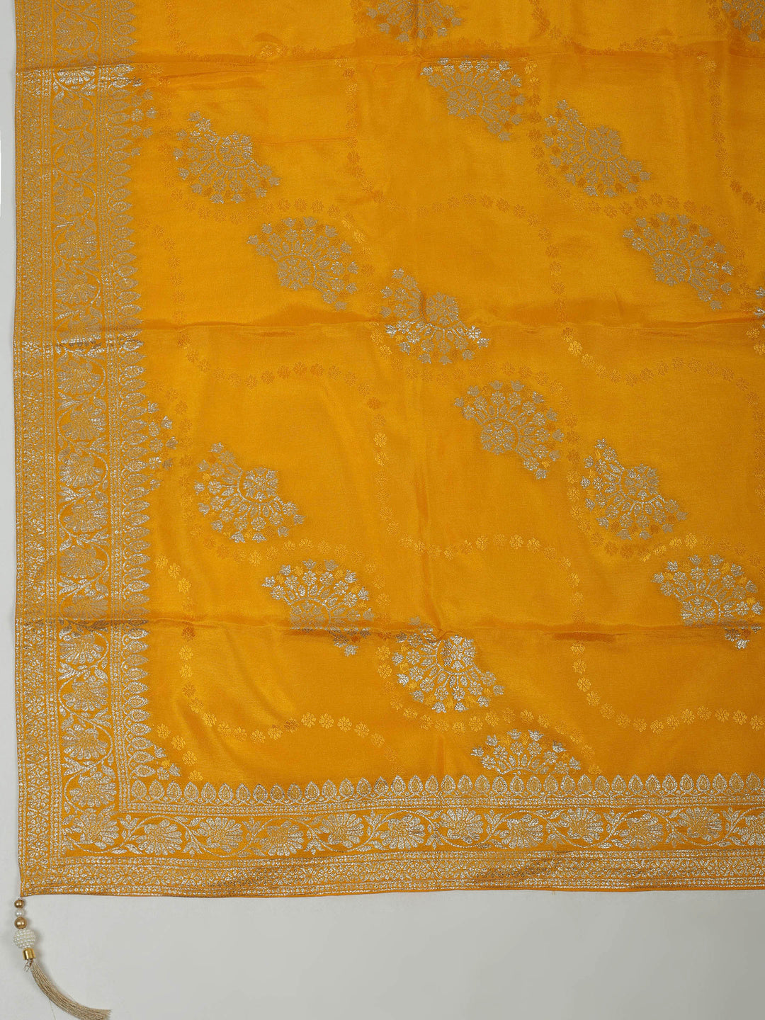 Mustard Chanderi Embroidered Unstitched Dress Material