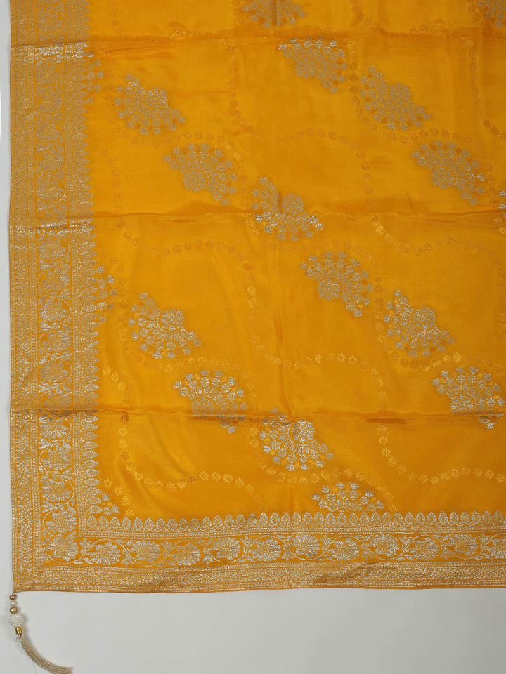Mustard Chanderi Embroidered Unstitched Dress Material