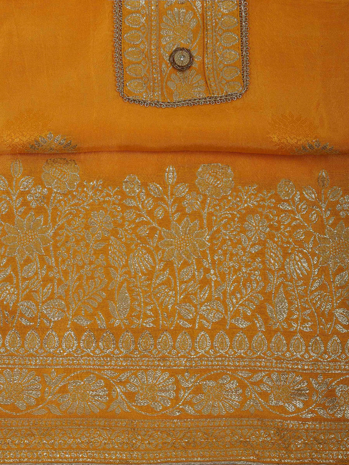 Mustard Chanderi Embroidered Unstitched Dress Material