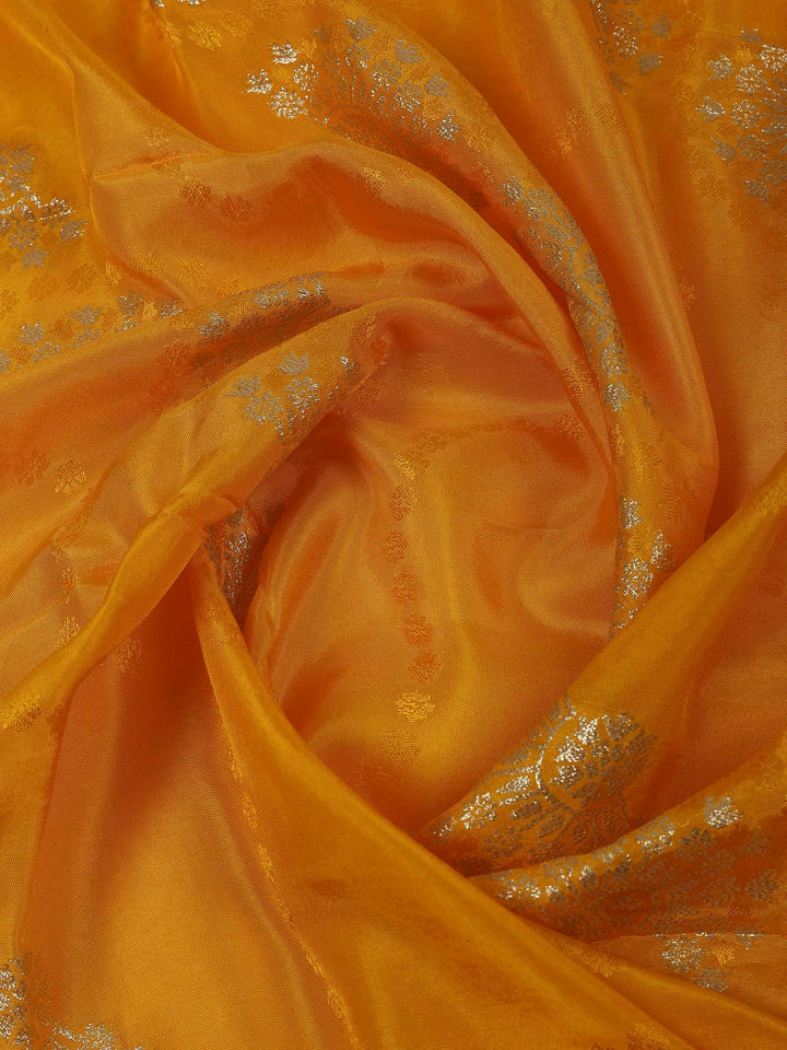 Mustard Chanderi Embroidered Unstitched Dress Material
