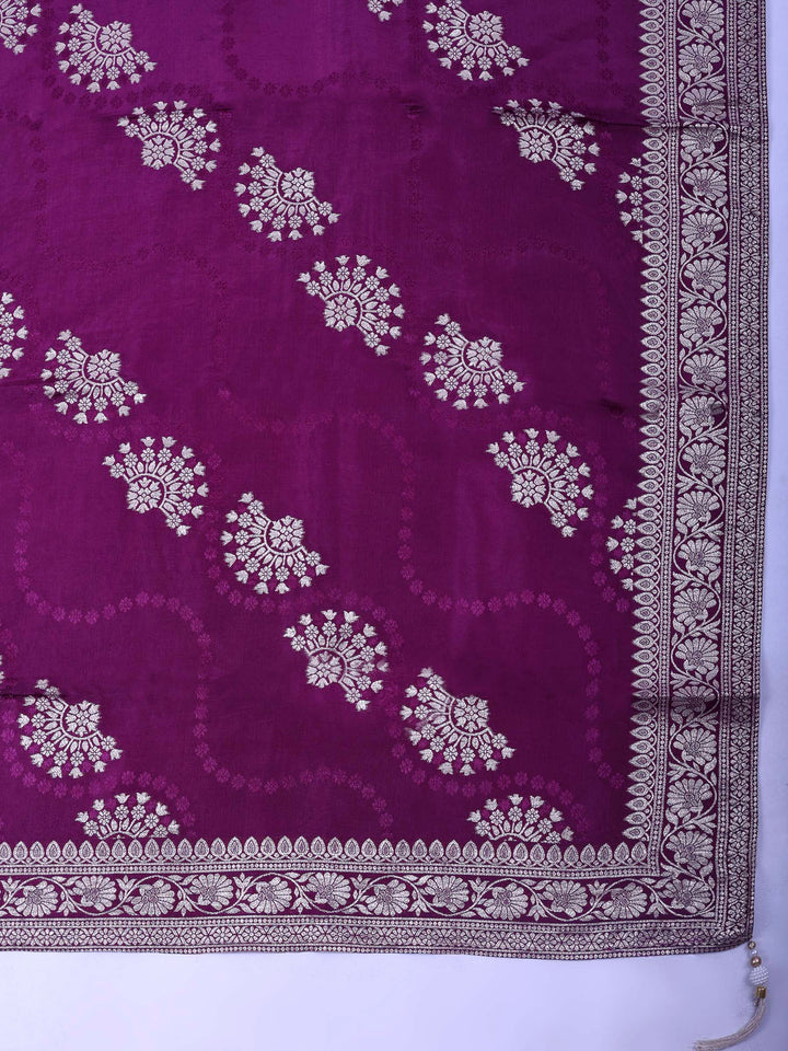 Purple Chanderi Embroidered Unstitched Dress Material