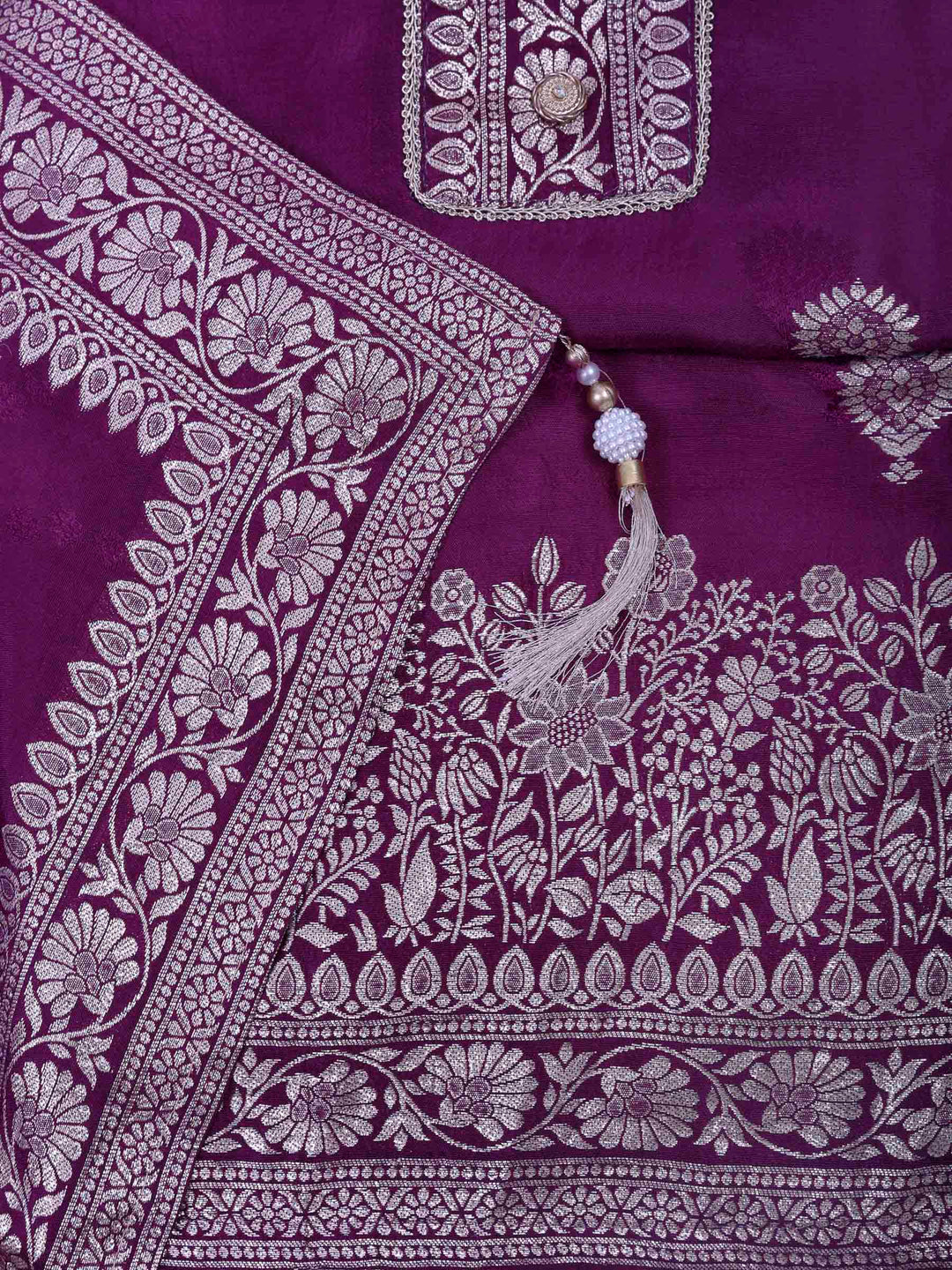 Purple Chanderi Embroidered Unstitched Dress Material