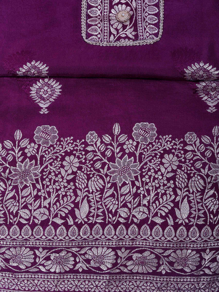 Purple Chanderi Embroidered Unstitched Dress Material