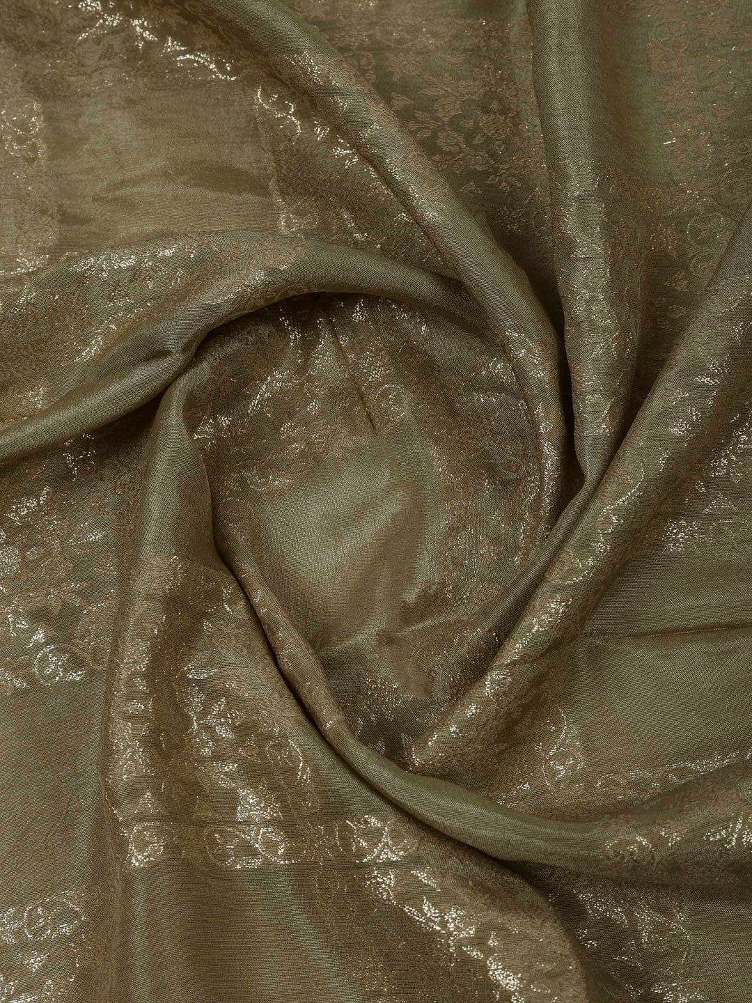 Beige Chanderi Embroidered Unstitched Dress Material