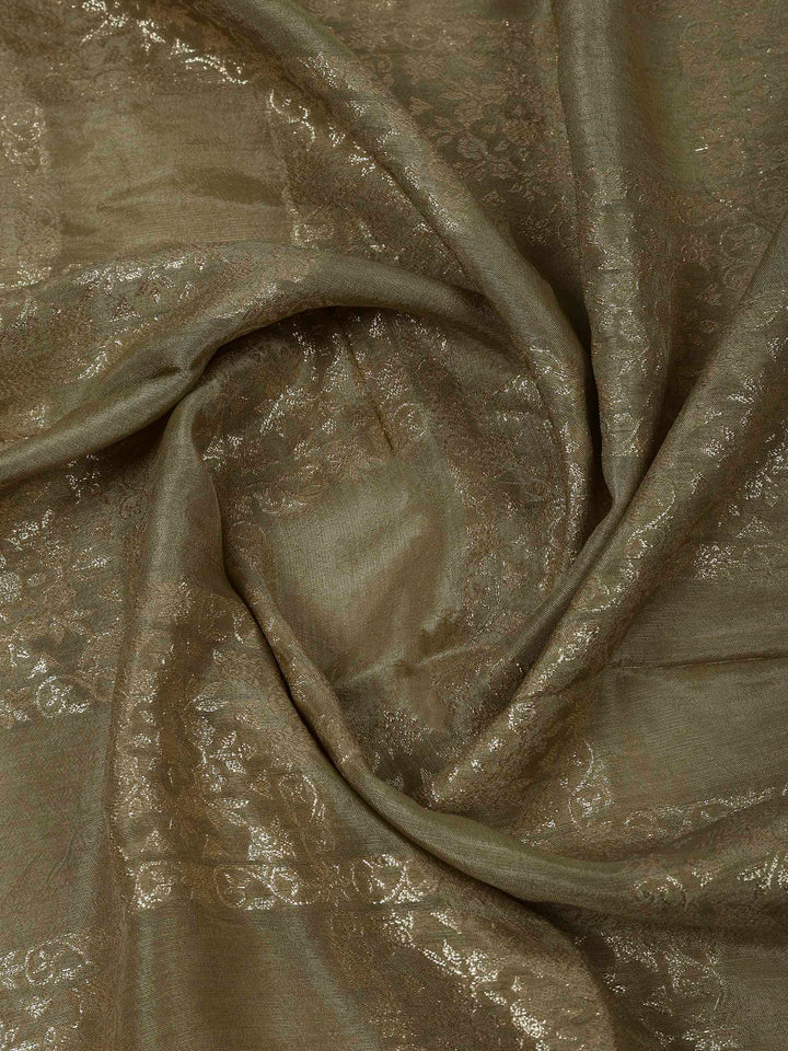 Beige Chanderi Embroidered Unstitched Dress Material