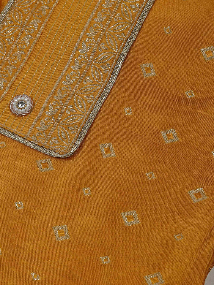 Mustard Chanderi Embroidered Unstitched Dress Material