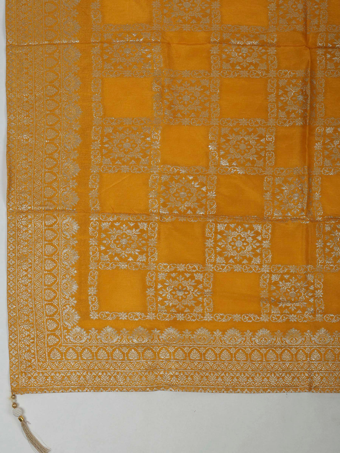 Mustard Chanderi Embroidered Unstitched Dress Material