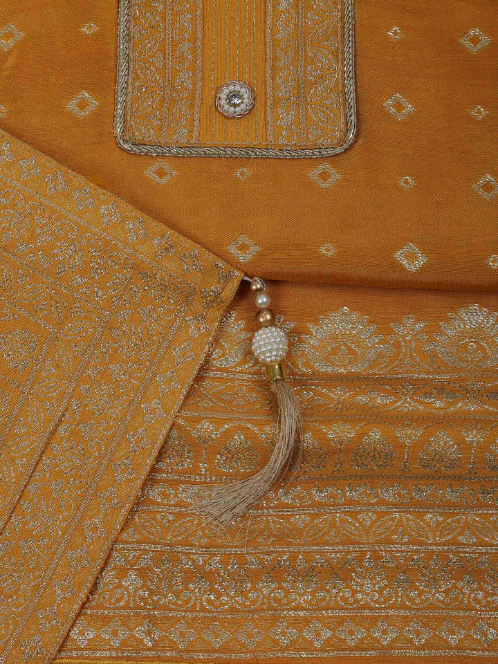 Mustard Chanderi Embroidered Unstitched Dress Material